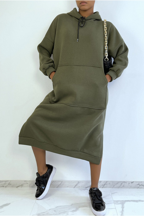 Very long and very thick tunic sweatshirt in khaki - 4