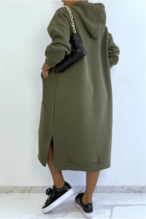 Very long and very thick tunic sweatshirt in khaki - 6
