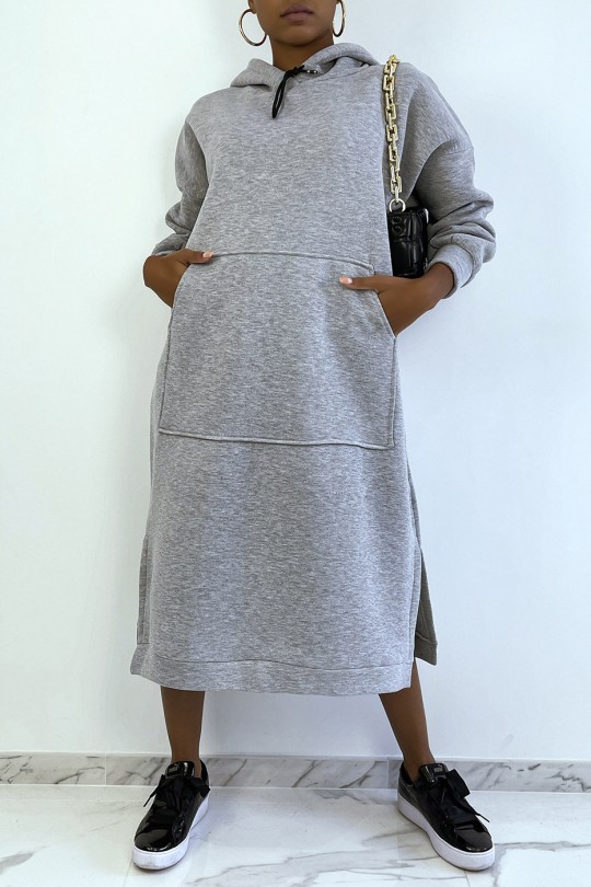 Very long and very thick tunic sweatshirt in gray - 3
