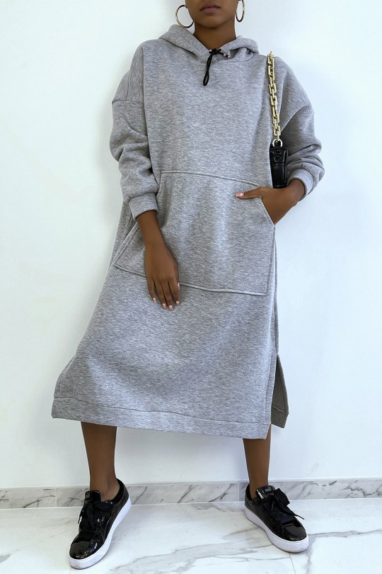 Very long and very thick tunic sweatshirt in gray - 4