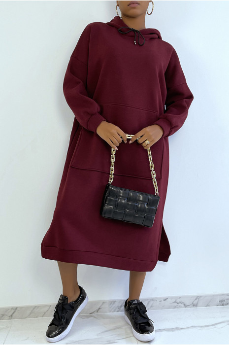 Zeer lang en zeer dik tunieksweatshirt in bordeauxrood - 1