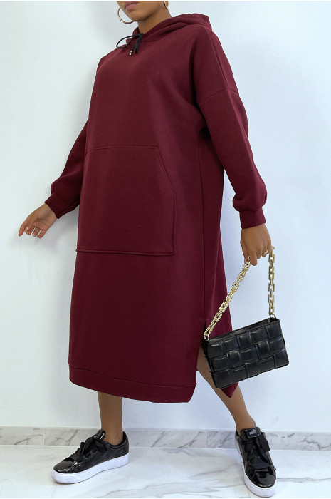 Very long and very thick tunic sweatshirt in burgundy - 2