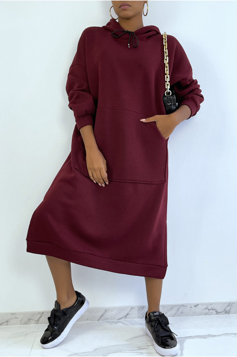 Very long and very thick tunic sweatshirt in burgundy - 3