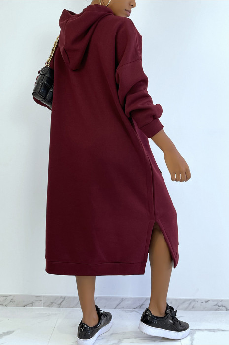 Very long and very thick tunic sweatshirt in burgundy - 4