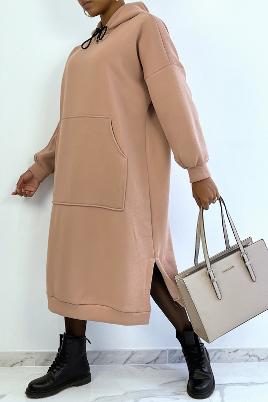 Very long and very thick tunic sweatshirt in pink - 1