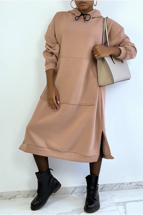 Very long and very thick tunic sweatshirt in pink - 3