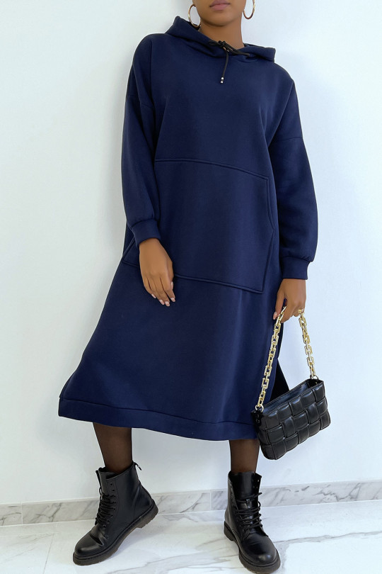 Very long and very thick tunic sweatshirt in navy - 1