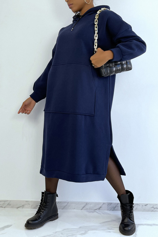 Very long and very thick tunic sweatshirt in navy - 2