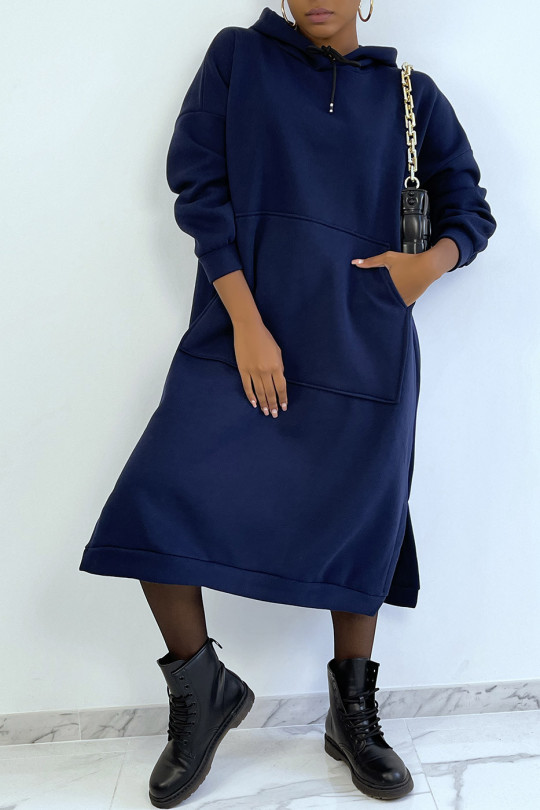 Very long and very thick tunic sweatshirt in navy - 3