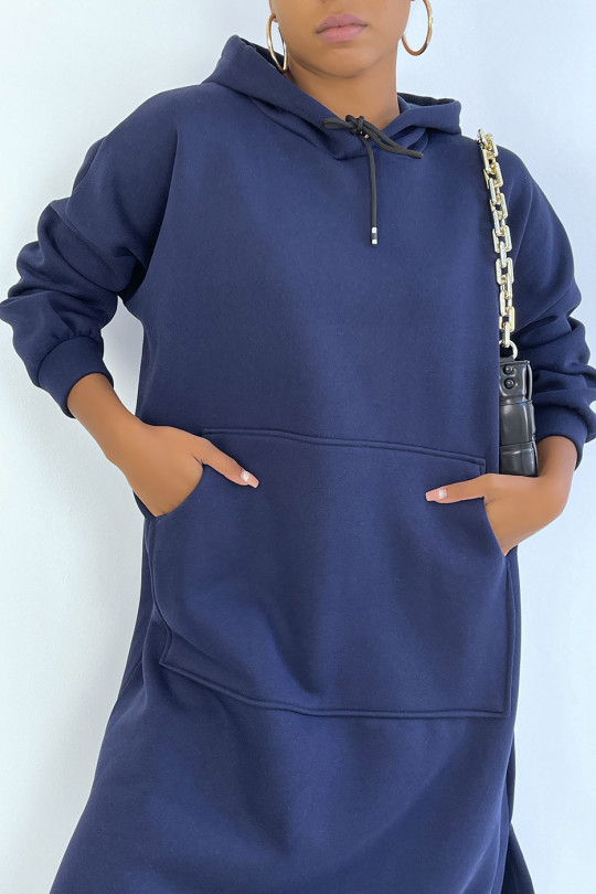 Very long and very thick tunic sweatshirt in navy - 4