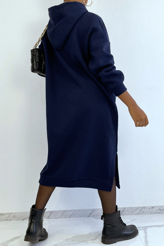 Very long and very thick tunic sweatshirt in navy - 5