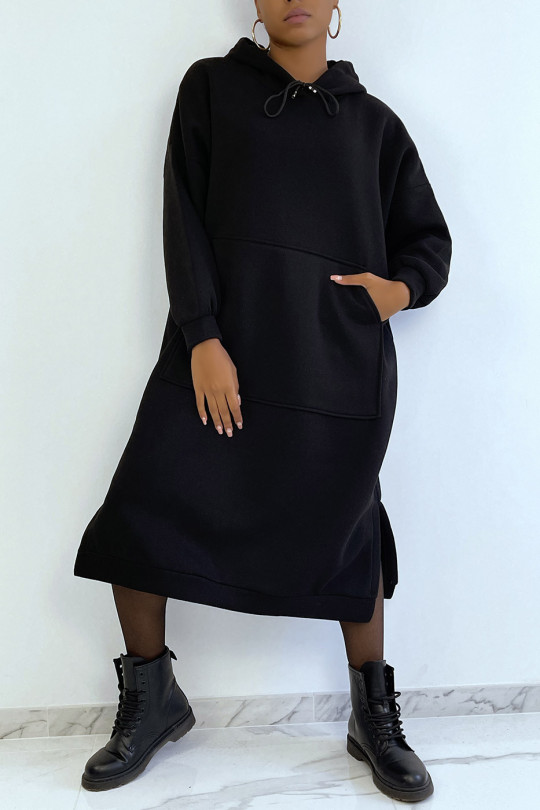 Very long and very thick tunic sweatshirt in black - 1