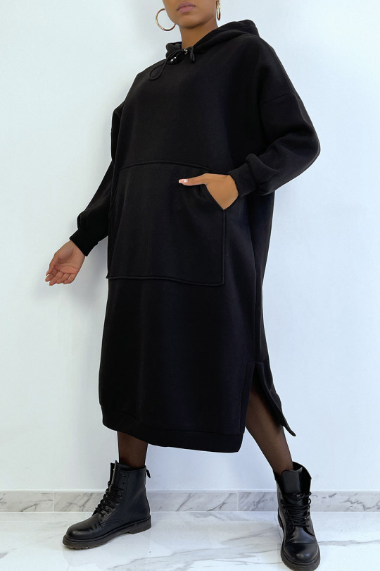 Very long and very thick tunic sweatshirt in black - 2