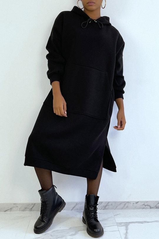 Very long and very thick tunic sweatshirt in black - 3