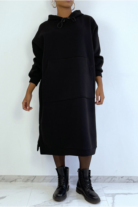 Very long and very thick tunic sweatshirt in black - 4