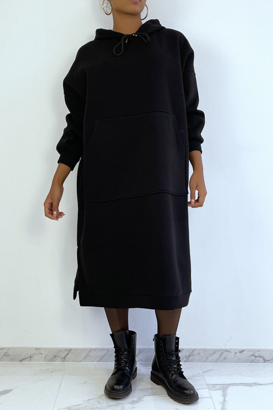 Very long and very thick tunic sweatshirt in black - 4