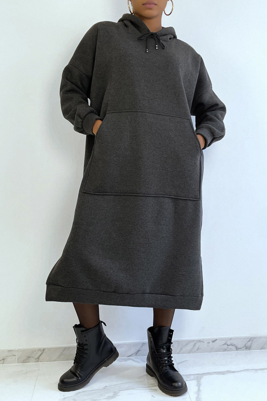 Very long and very thick tunic sweatshirt in anthracite - 1