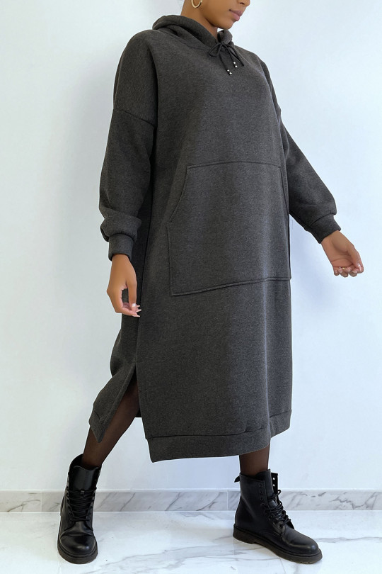 Very long and very thick tunic sweatshirt in anthracite - 2