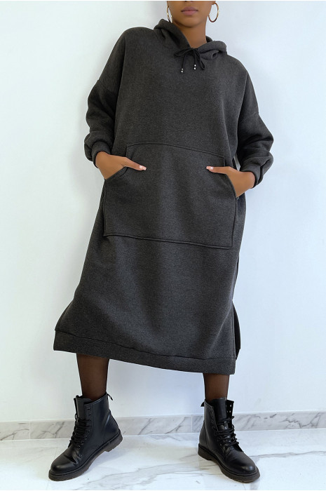 Very long and very thick tunic sweatshirt in anthracite - 3