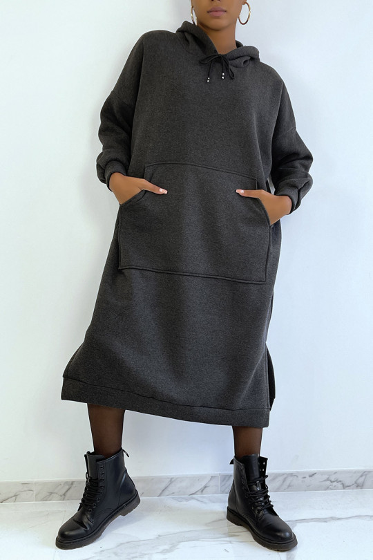 Very long and very thick tunic sweatshirt in anthracite - 3