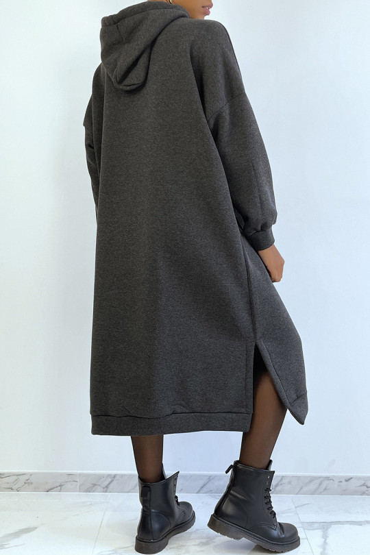 Very long and very thick tunic sweatshirt in anthracite - 4