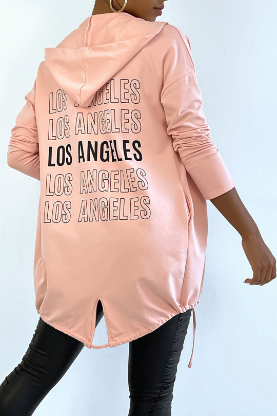 Gilet à capuche rose avec lacet et écriture LOS ANGELES au dos - 4