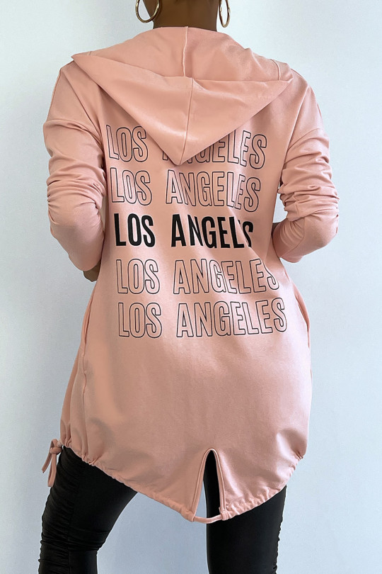 Gilet à capuche rose avec lacet et écriture LOS ANGELES au dos - 5