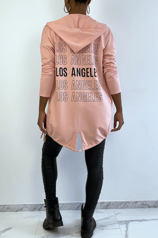 Gilet à capuche rose avec lacet et écriture LOS ANGELES au dos - 6