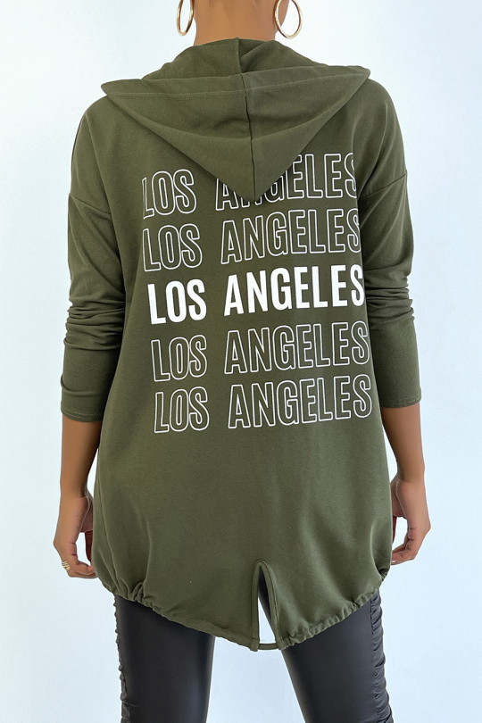 Gilet à capuche kaki avec lacet et écriture LOS ANGELES au dos - 6