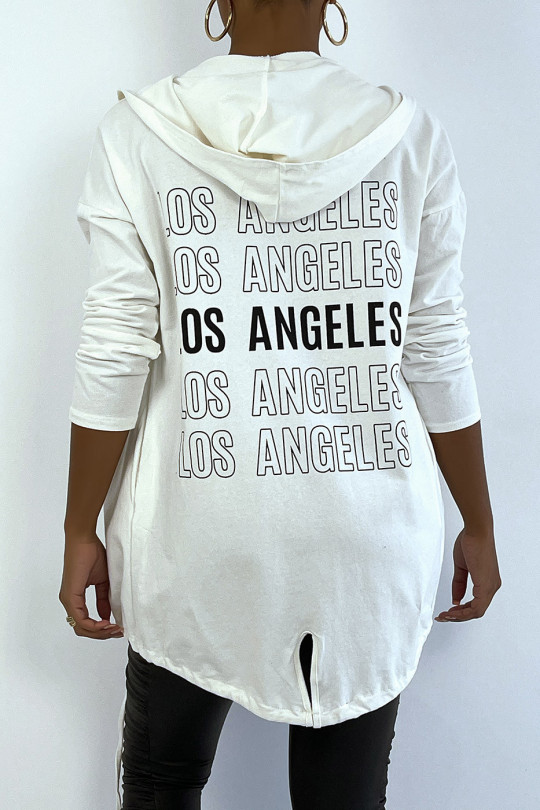 Gilet à capuche blanc avec lacet et écriture LOS ANGELES au dos - 4