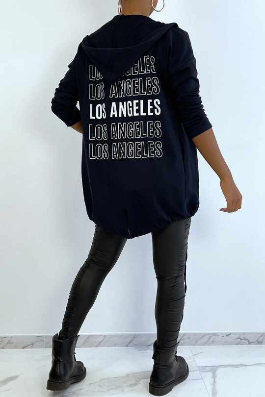 Gilet à capuche marine avec lacet et écriture LOS ANGELES au dos - 5