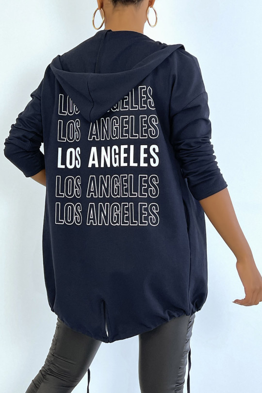 Gilet à capuche marine avec lacet et écriture LOS ANGELES au dos - 6