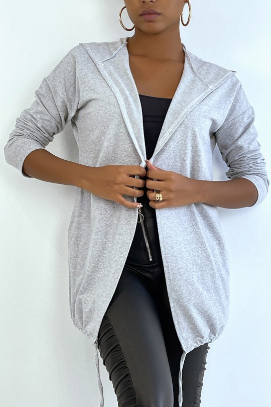 Gray hooded cardigan with lace and LOS ANGELES writing on the back - 1