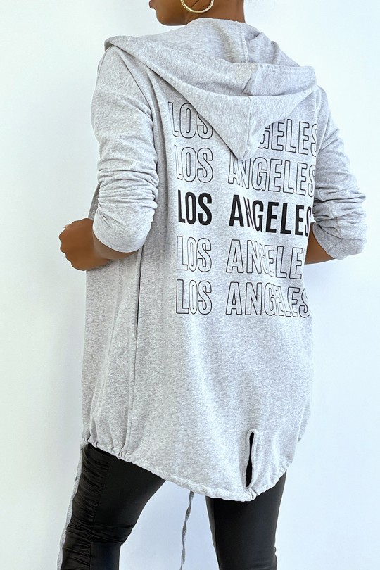 Gray hooded cardigan with lace and LOS ANGELES writing on the back - 4