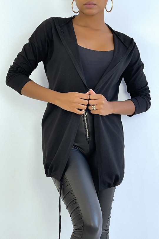Black hooded cardigan with lace and LOS ANGELES writing on the back - 1