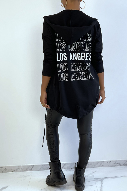 Zwart vest met capuchon, kant en LOS ANGELES-tekst op de achterkant - 5