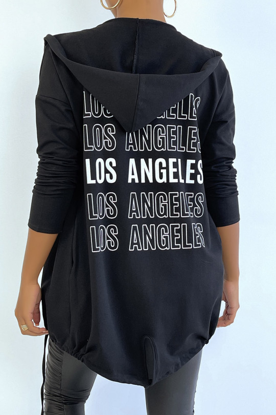 Zwart vest met capuchon, kant en LOS ANGELES-tekst op de achterkant - 6