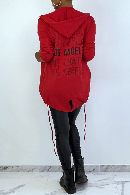 Gilet à capuche rouge avec lacet et écriture LOS ANGELES au dos - 5