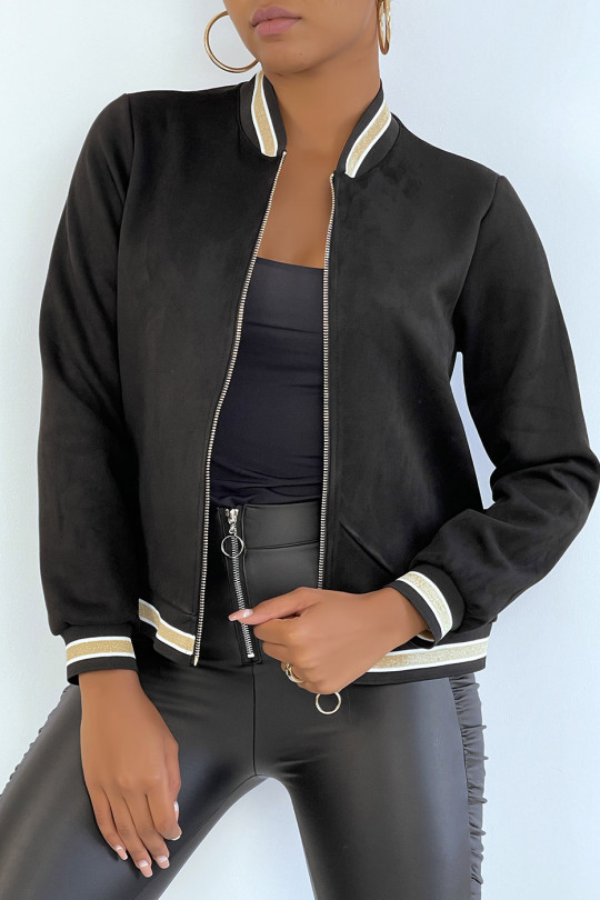 Zipped black suede bomber-style jacket with shiny details - 2