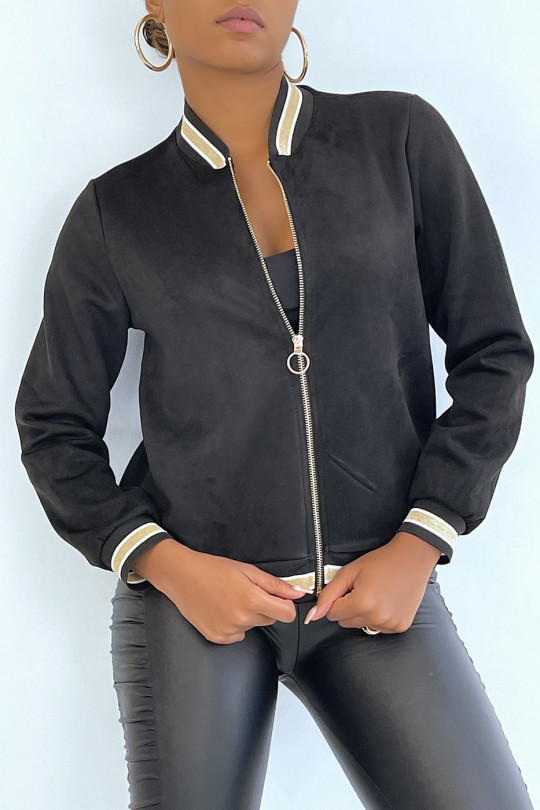 Zipped black suede bomber-style jacket with shiny details - 5