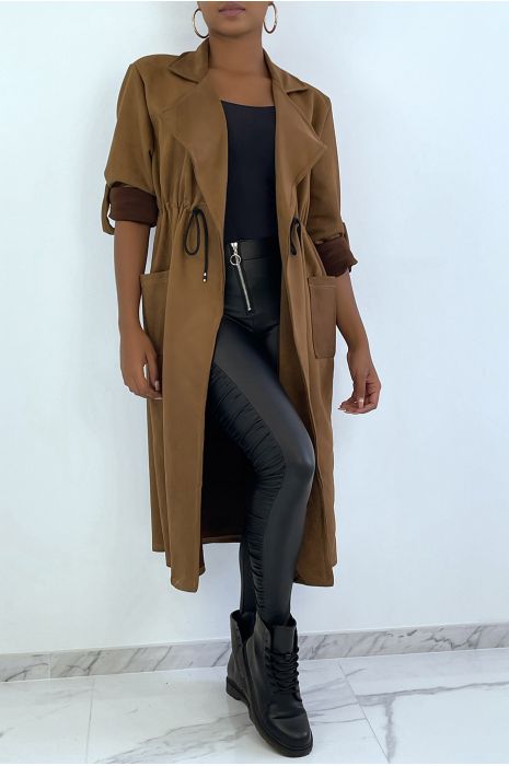 MaMMeau trench en suédine marron ajustable à la taille
