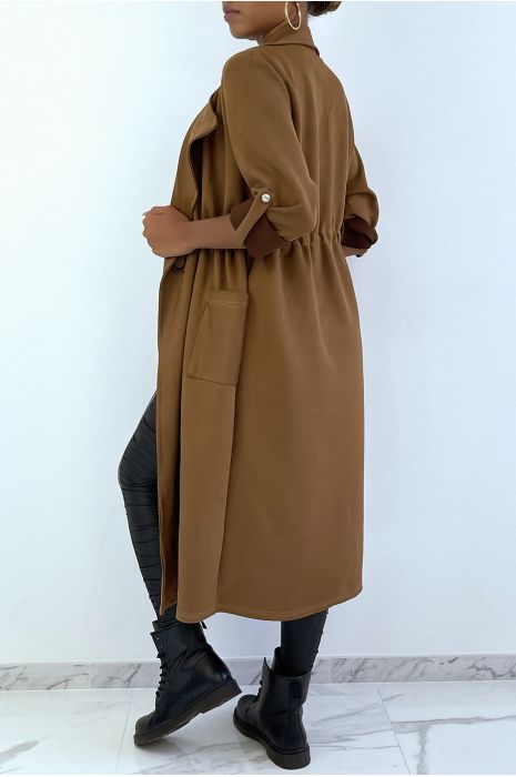 MaMMeau trench en suédine marron ajustable à la taille - 5