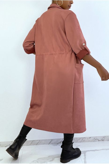 Roze suedette trenchcoat verstelbaar in de taille - 5