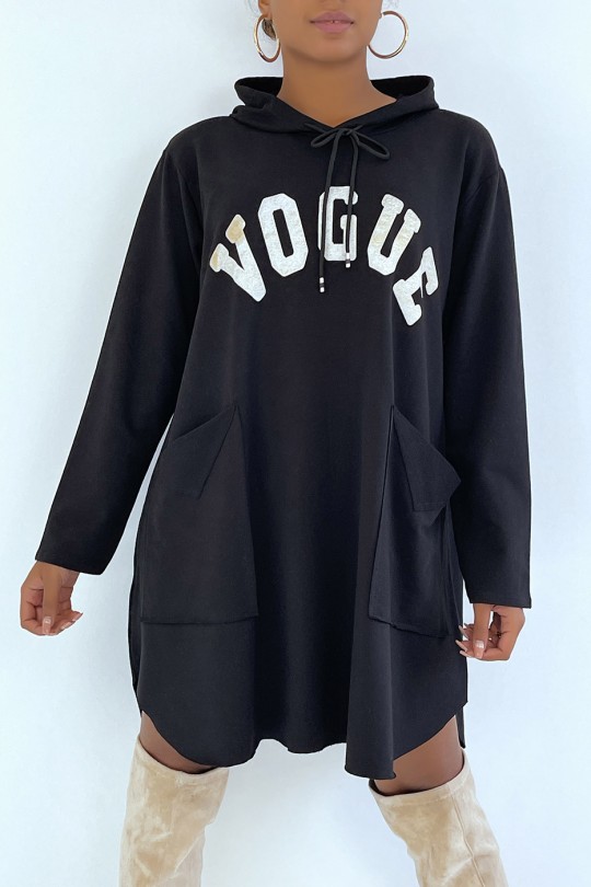 very oversized black sweatshirt with shiny VOGUE lettering - 1