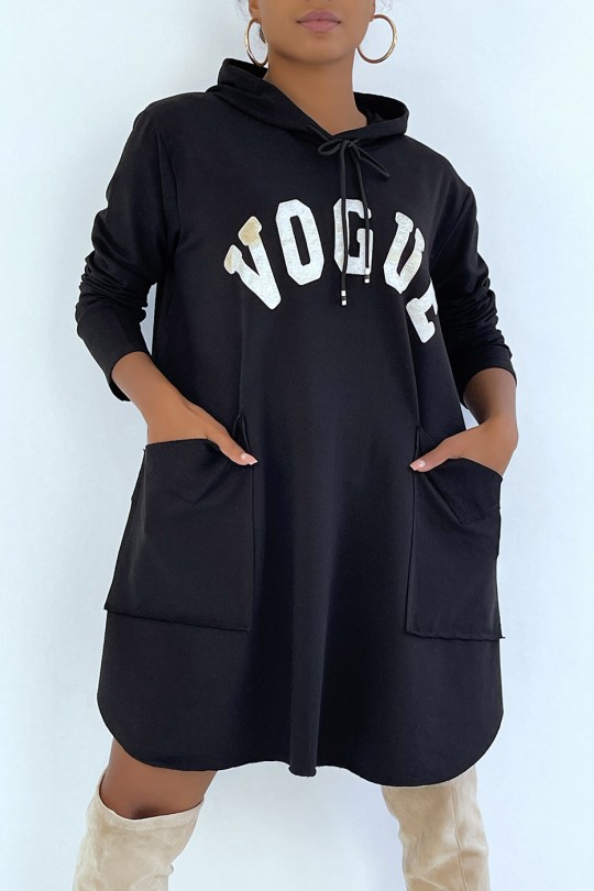 very oversized black sweatshirt with shiny VOGUE lettering - 2