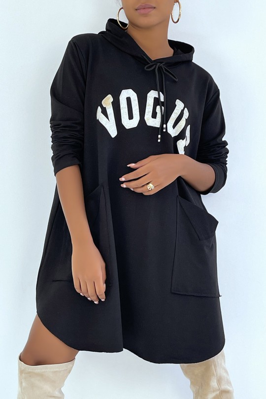 very oversized black sweatshirt with shiny VOGUE lettering - 4