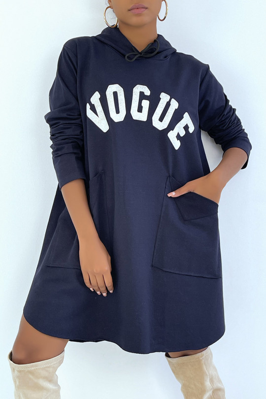 very oversized navy sweatshirt with shiny VOGUE lettering - 1