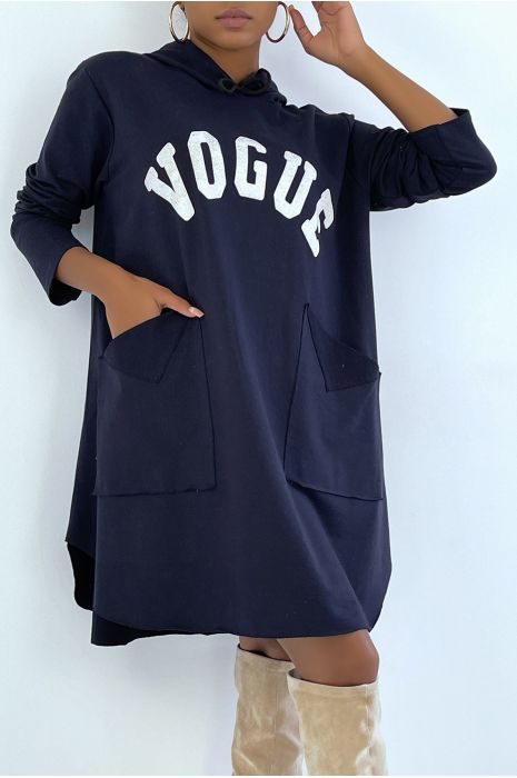 zeer oversized marineblauw sweatshirt met glanzende VOGUE-letters - 3