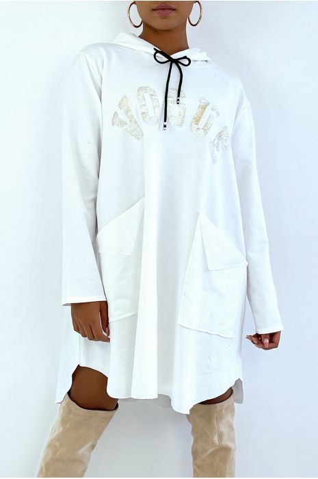 sweat très oversize blanc à inscription VOGUE brillante - 1