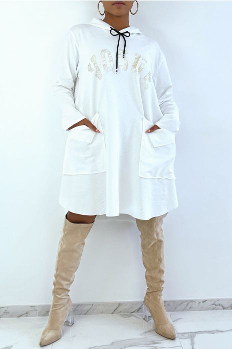 sweat très oversize blanc à inscription VOGUE brillante - 3